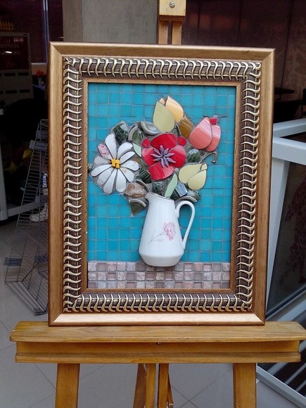 Quadro Buquê de Flores em Mosaico