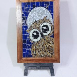 Quadro Coruja em Mosaico e Lua | Decoração Noturna Artesanal