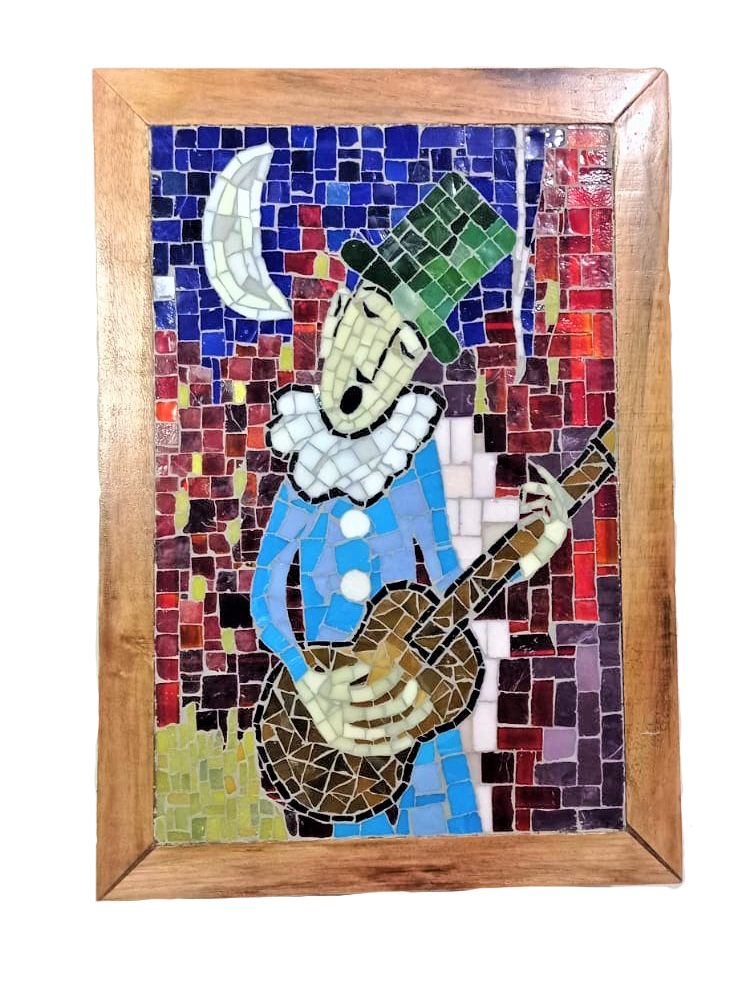 Quadro em Mosaico Músico Pierrot | Arte Artesanal Exclusiva