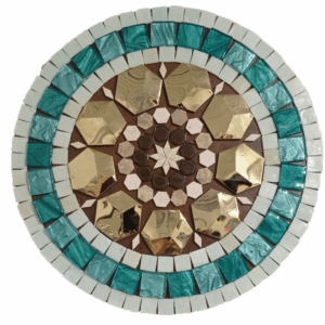 Mandala em Mosaico Ouro e Turquesa