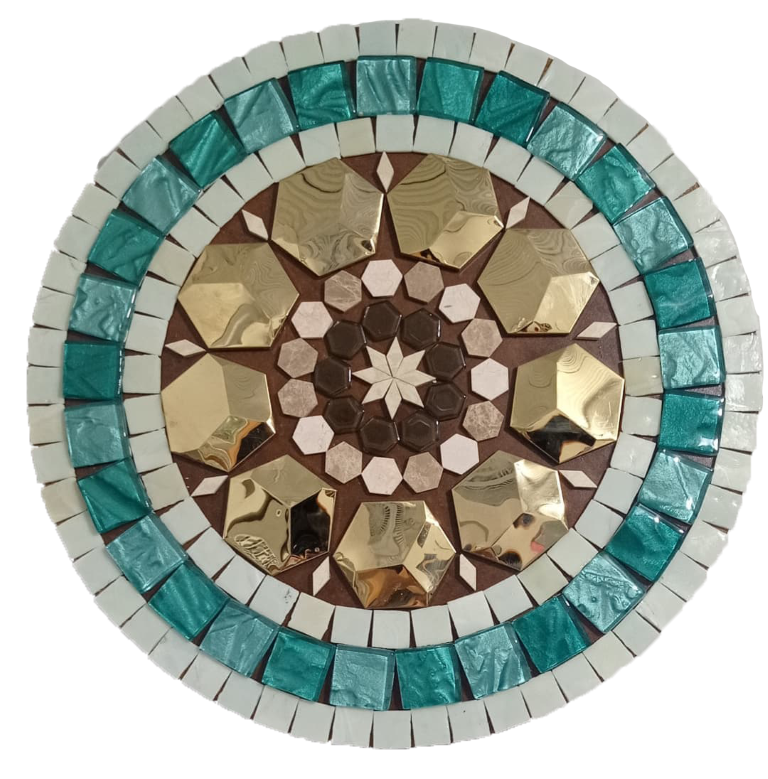Mandala em Mosaico Ouro e Turquesa