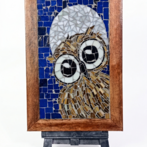 Quadro Coruja em Mosaico e Lua | Decoração Noturna Artesanal