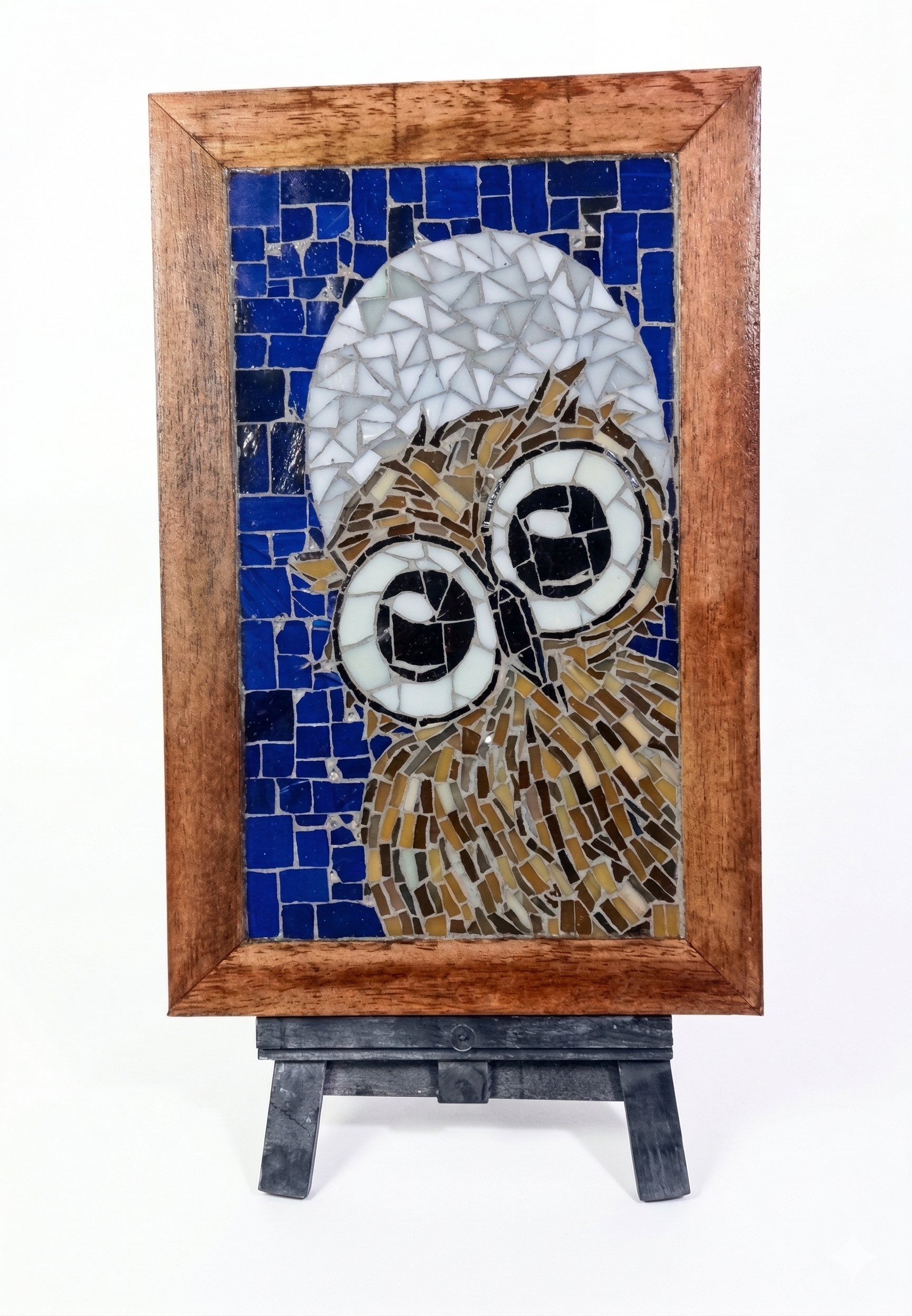 Quadro Coruja em Mosaico e Lua | Decoração Noturna Artesanal