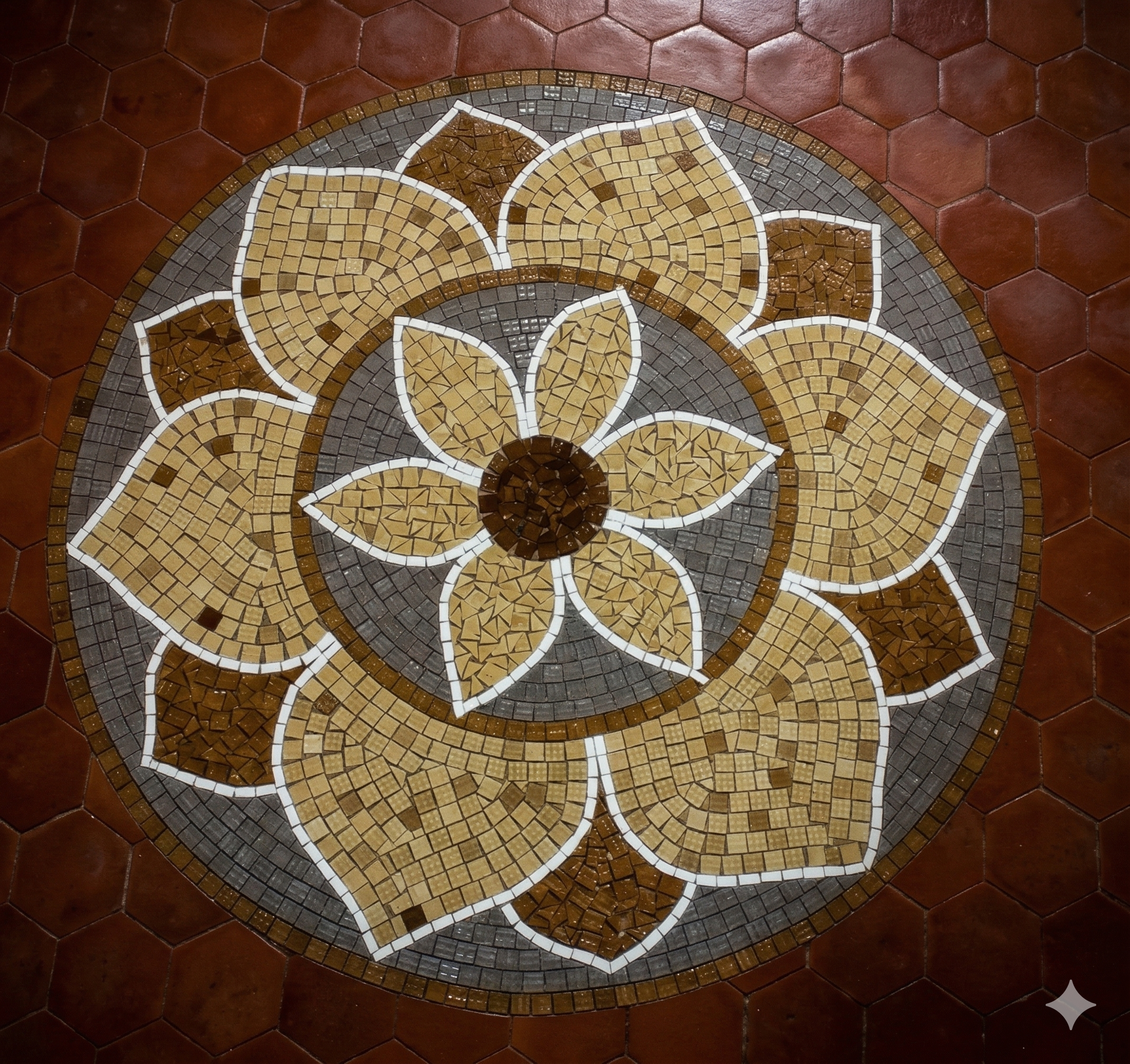 Mandala em Mosaico para Piso Floral