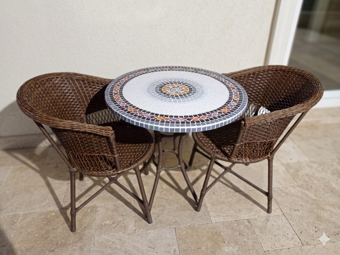 mesa com mosaico decorativo para área externa