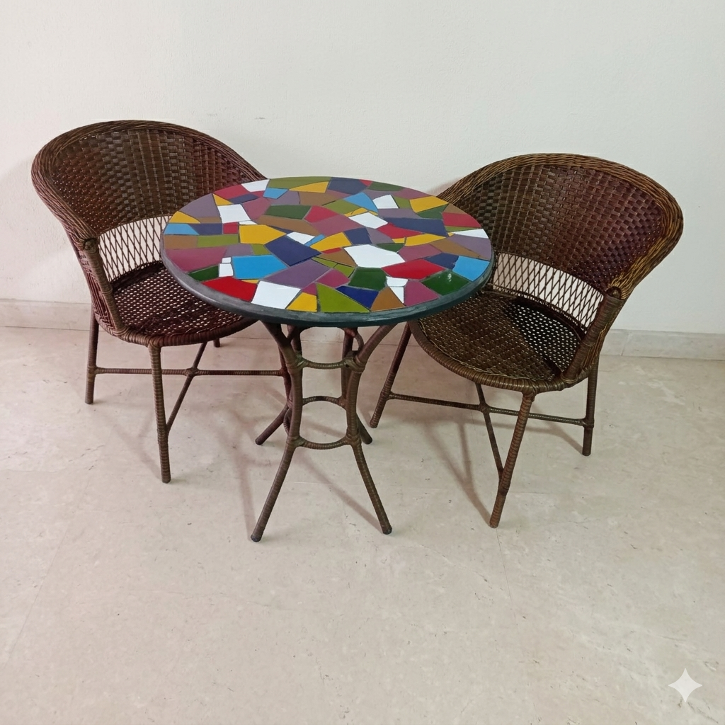 mesa com mosaico decorativo para área externa