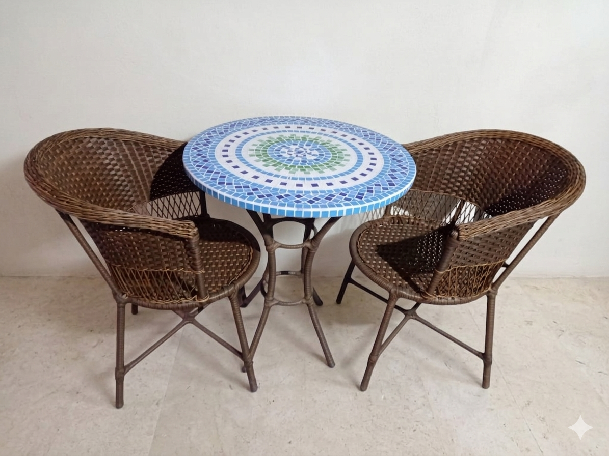 mesa com mosaico decorativo para área externa