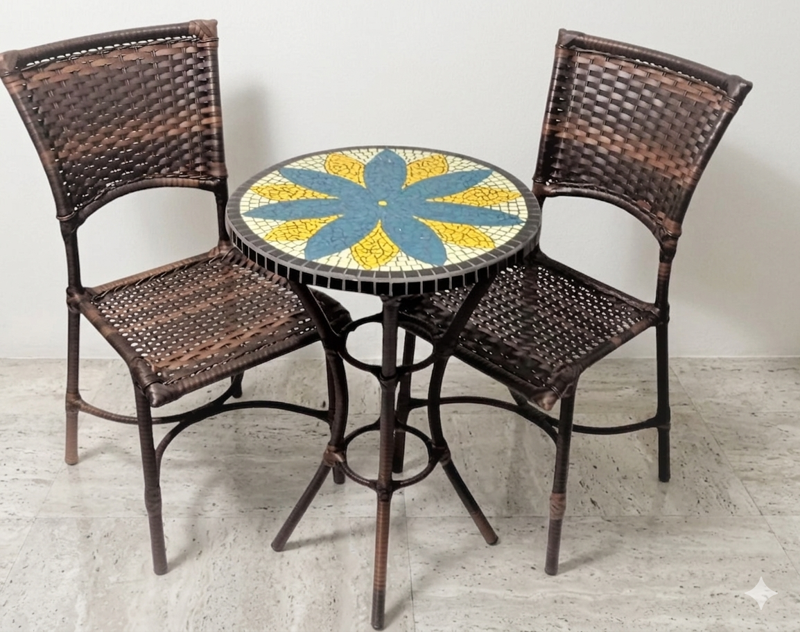 mesa com mosaico decorativo para área externa