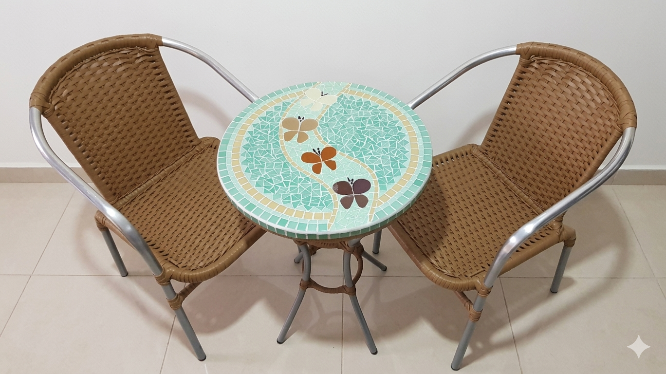 mesa com mosaico decorativo para área externa