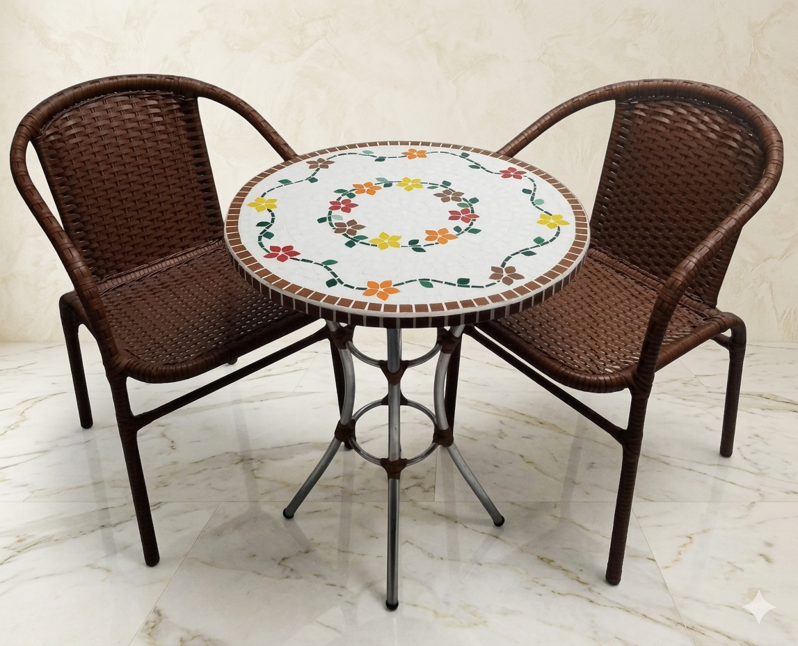 mesa com mosaico decorativo para área externa